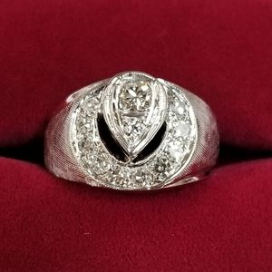 Vintage 14k White Gold Diamond Signet Style Ring